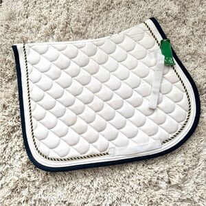NWT White Quilted Saddle Pad with Navy/Gold Piping